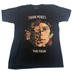 Shawn Mendes The Tour T-Shirt Black Floral Rose Graphic Pop Band Tee‎ Medium